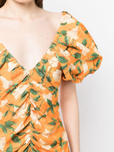 Shop Agua By Agua Bendita Camelia Floral-print Midi Dress In Orange