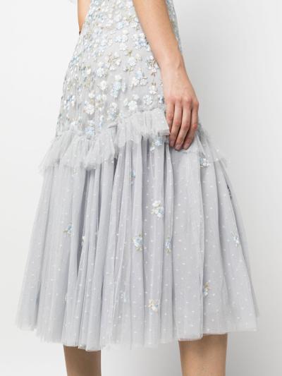 Shop Needle & Thread Primrose Floral-embroidered Tulle Dress In Grey