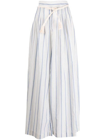 Shop Zimmermann Chintz Striped Wide-leg Trousers In Blue