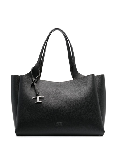 Shop Tod's T-pendant Leather Tote Bag In Black