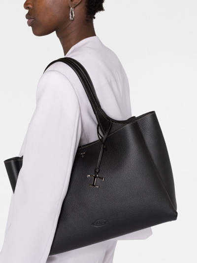 Shop Tod's T-pendant Leather Tote Bag In Black