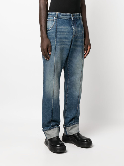 Shop Balmain Faded Straight-leg Jeans In Blue