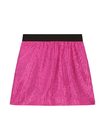 Shop Dolce & Gabbana Rhinestone-embellished A-line Skirt In Pink