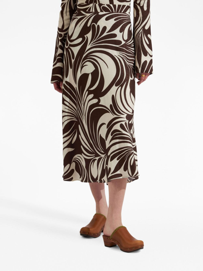 La Doublej Abstract-print Midiskirt In White