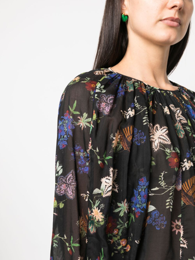 Shop Forte Forte Floral-print Long-sleeved Blouse In Black