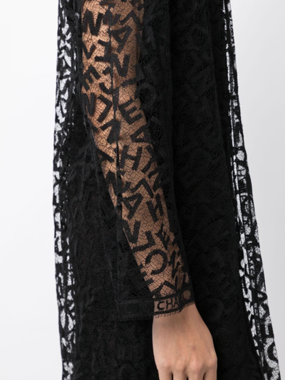 Pre-owned Chanel 1998 Logo-lettering Lace Dress In Black