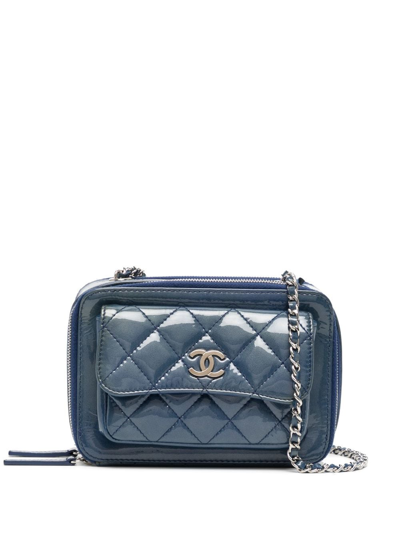 Pre-owned Chanel Mini Pocket Box Crossbody Bag In Blue