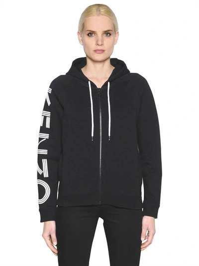 Kenzo Printed Cotton-jersey Hooded Top In Black