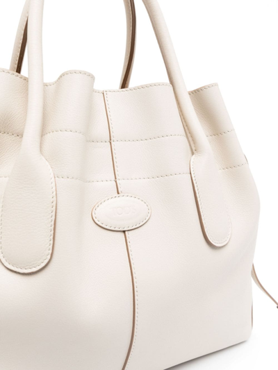 Shop Tod's Drawstring Leather Tote Bag In Neutrals