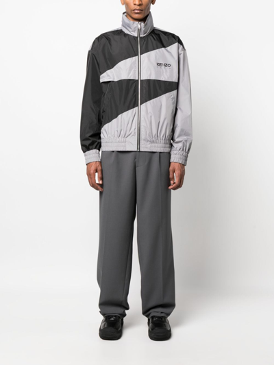 Kenzo Two-tone Logo-print Lightweight Jacket In Grey