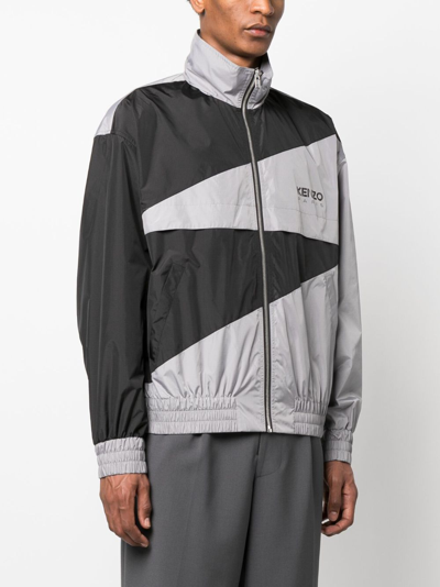 Kenzo Two-tone Logo-print Lightweight Jacket In Grey