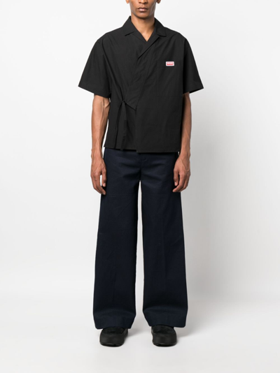 Shop Kenzo Logo-patch Cotton Kimono Shirt In Black