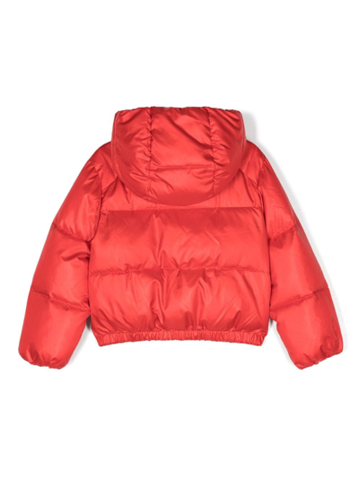 Shop Moschino Embroidered-logo Puffer Jacket In Red