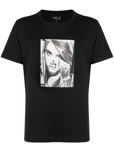 Shop Agnès B. Graphic-print Cotton T-shirt In Black