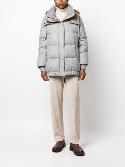 Shop Brunello Cucinelli Padded Zip-fastening Jacket In Grey