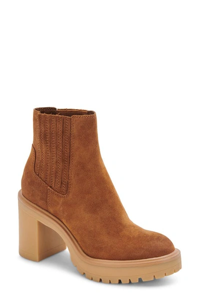 Dolce Vita Caster H2o Waterproof Lug Sole Platform Bootie In Camel Suede H2o