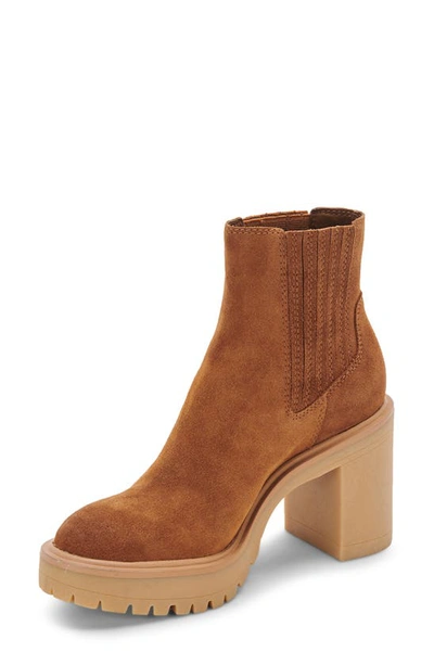 Shop Dolce Vita Caster H2o Waterproof Lug Sole Platform Bootie In Camel Suede H2o