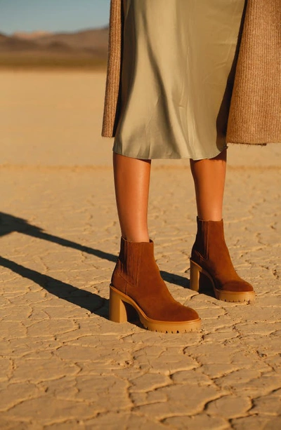 Dolce Vita Caster H2o Waterproof Lug Sole Platform Bootie In Camel Suede H2o