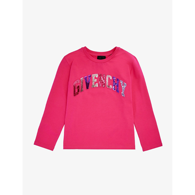 Shop Givenchy Girls Rose Pep Kids Logo-embellished Long-sleeve Cotton-blend T-shirt 4-12 Years