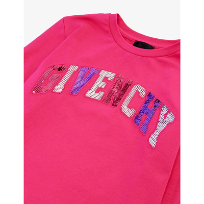 Shop Givenchy Girls Rose Pep Kids Logo-embellished Long-sleeve Cotton-blend T-shirt 4-12 Years