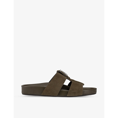 Shop Christian Louboutin Dhabubizz Logo-embossed Leather Sandals In Sierra