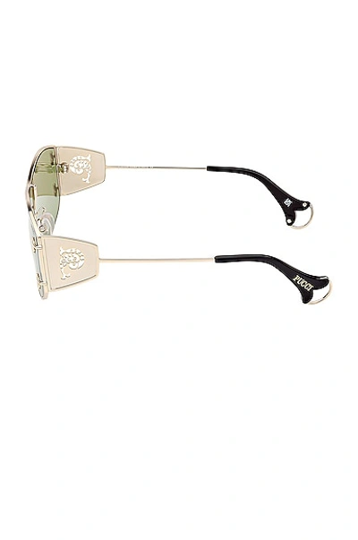 Shop Emilio Pucci Shield Sunglasses In Shiny Pale Shiny Pale Gold & Green