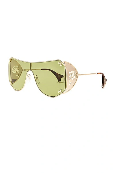 Shop Emilio Pucci Shield Sunglasses In Shiny Pale Gold & Green