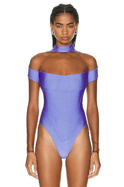 Shop Mugler Illusion Stretch Bodysuit In Lilac & Nude 02