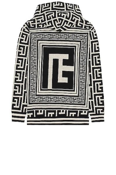 Shop Balmain Maxi Monogram Scarf Hoodie Sweater In Ivory & Noir