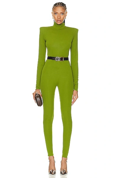 Shop Alexandre Vauthier Long Sleeve Jumpsuit In Olive Green