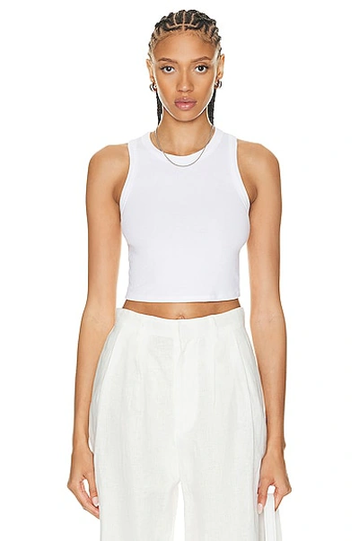 Shop Enza Costa Stretch Silk Knit Cropped Bold Sheath Tank Top In White