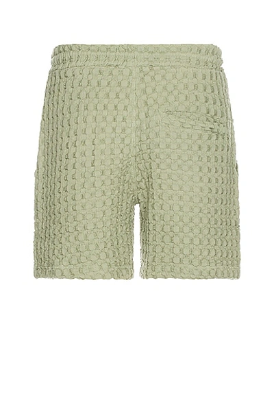 Shop Oas Dusty Green Porto Waffle Shorts