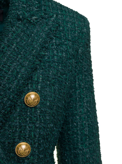 Balmain Tweed Double-breasted Blazer Jacket In Green