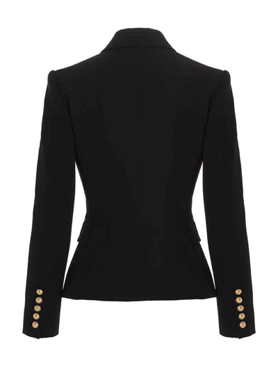 Shop Balmain Double Breast Blazer Jacket With Logo Buttons In Black
