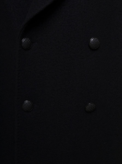 Shop Tagliatore Black Double-breasted Coat With Buttons In Casentino Wool Man