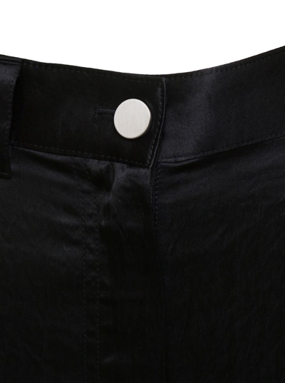 Shop Theory Black Wide Leg Cargo Pants In Satin Fabric Woman