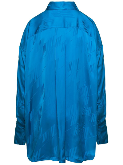 Shop Attico 'diana' Light Blue Shirt With All-over Logo Print And Asymmetric Hem In Viscose Woman