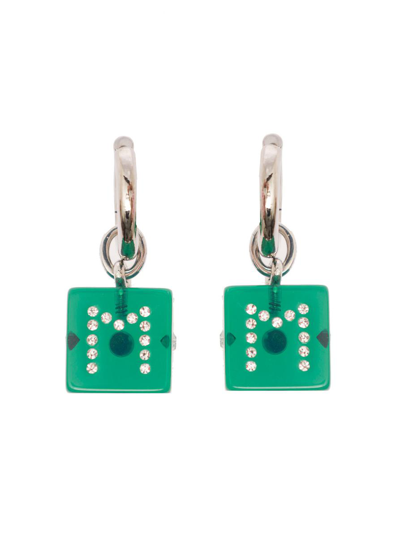 Shop Marni Hoop Earring With Dice-shaped Charm In Green Transaprent Resin Woman