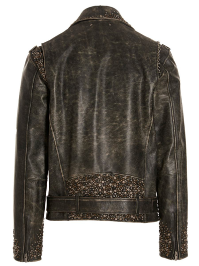 Shop Golden Goose Distressed Leather Biker Jacket In Black