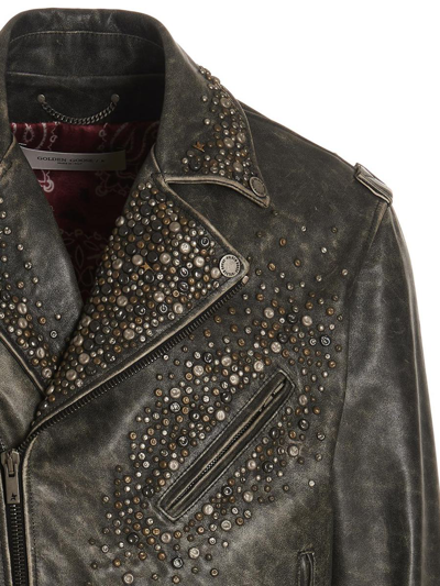 Shop Golden Goose Distressed Leather Biker Jacket In Black