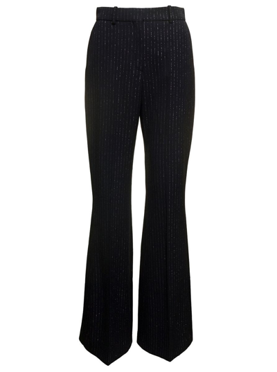 Shop Balmain Black Striped Flare Pants With Lurex Detail In Wool Woman