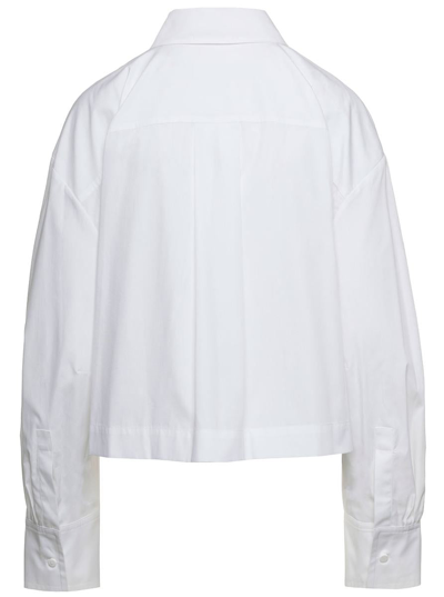 Shop Attico 'jill' White Cropped Shirt With Light Blue Logo Embroidery In Cotton Woman