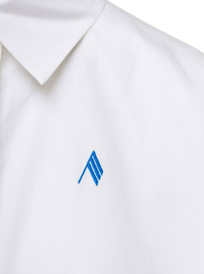 Shop Attico 'jill' White Cropped Shirt With Light Blue Logo Embroidery In Cotton Woman