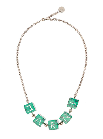 Shop Marni Chain Necklace With Branded Dice-shaped Charms In Green Transparent Resin Woman