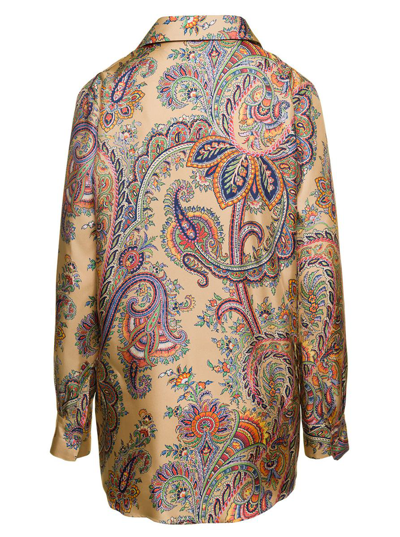 Shop Etro Beige Blouse With All-over Paisley Motif And Button Fatening In Silk Woman