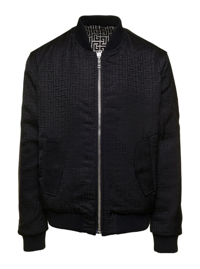 Shop Balmain Two-tone Reversible Bomber Jacket With 'monogram' Detail In Viscose Man In Grey