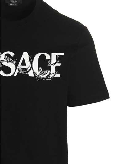 Shop Versace Embroidered Logo T-shirt In Black