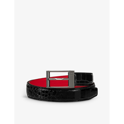 Shop Christian Louboutin Bizbelt Croc-embossed Print Leather Belt In Black