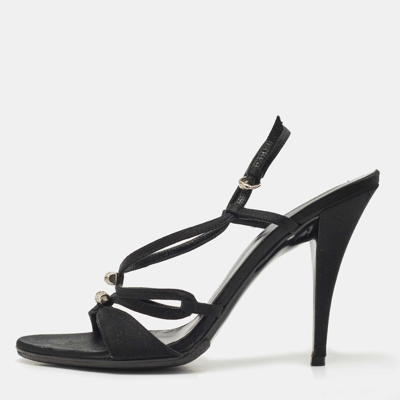 Pre-owned Gucci Black Satin Strappy Sandals Size 39.5