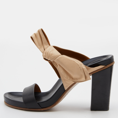 Pre-owned Chloé Black/beige Leather Fod Flower Block Heel Sandals Size 40